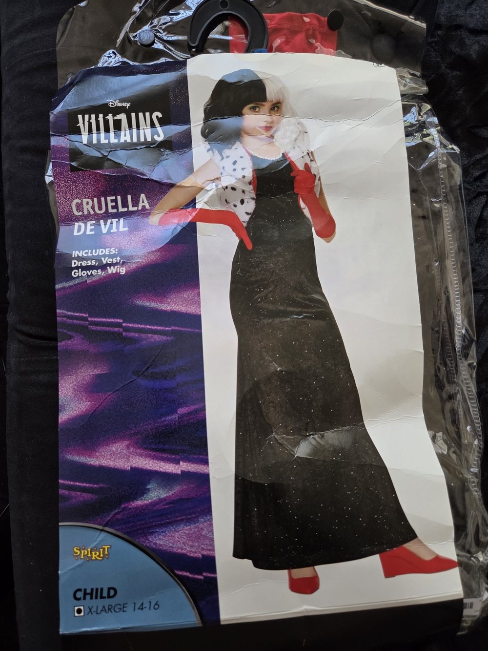 Cruella de Vil Kids Costume - Black & White with Red Gloves